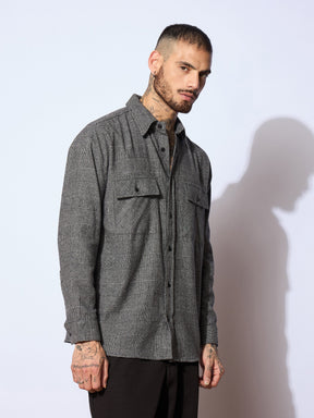 Grey Check Flap Pocket Oversize Shirt-MASCLN SASSAFRAS