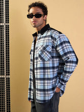 Blue & Navy Elbow Patch Oversize Check Shirt-MASCLN SASSAFRAS