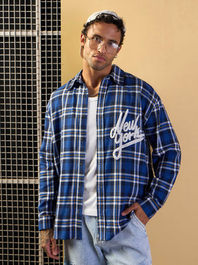 Blue & White Check NEW YORK Oversize Shirt-MASCLN SASSAFRAS