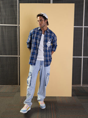 Blue & White Check NEW YORK Oversize Shirt-MASCLN SASSAFRAS