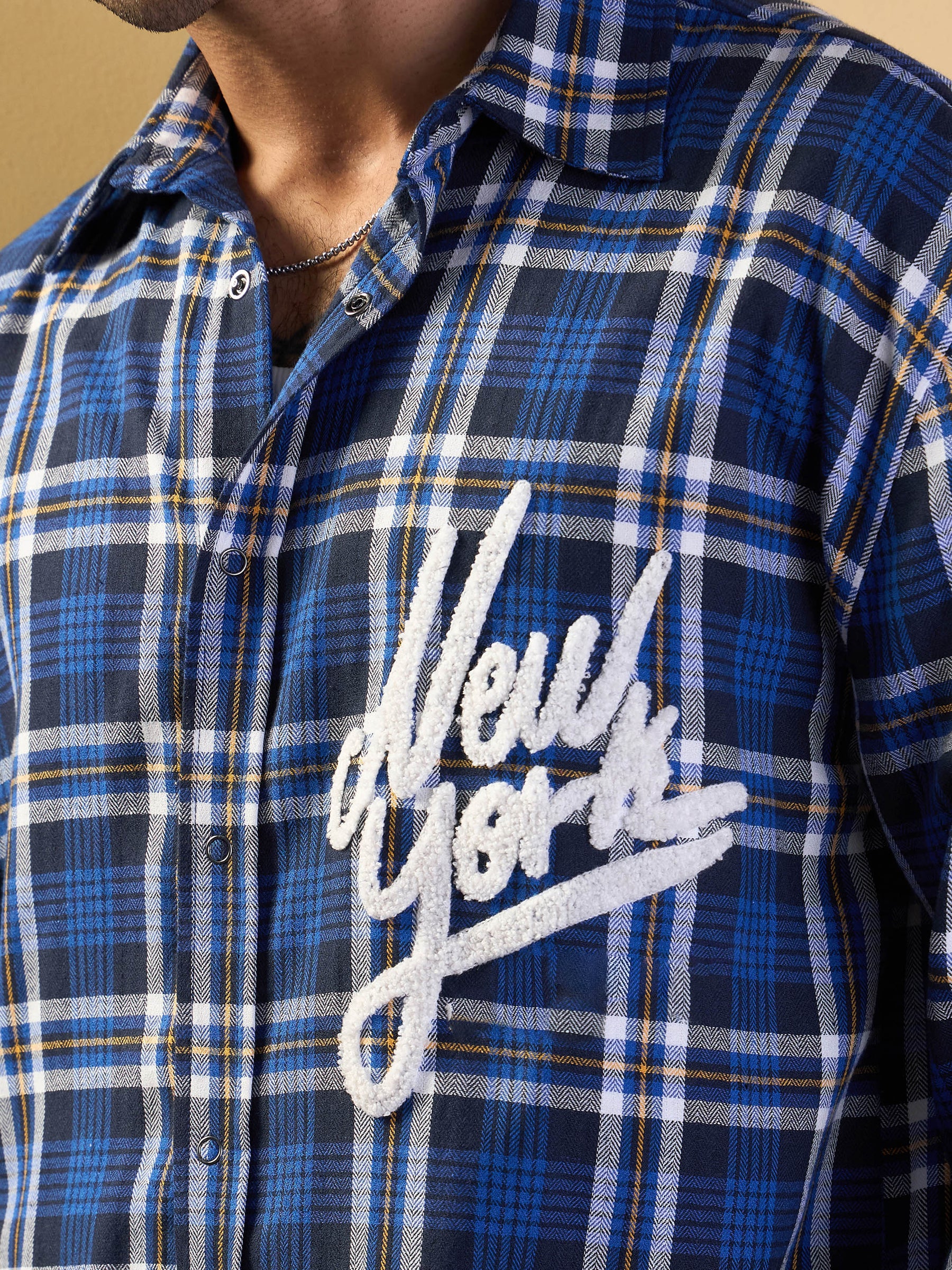 Blue & White Check NEW YORK Oversize Shirt-MASCLN SASSAFRAS