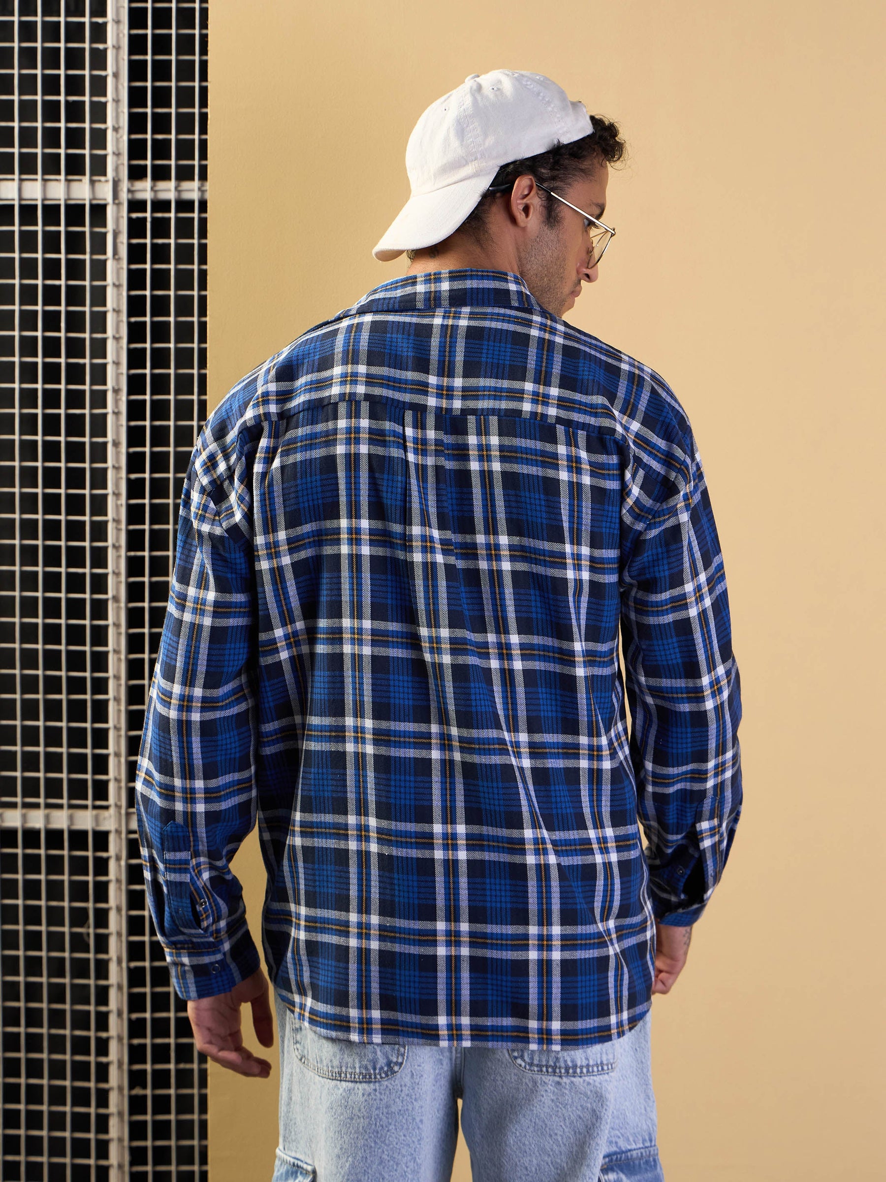 Blue & White Check NEW YORK Oversize Shirt-MASCLN SASSAFRAS