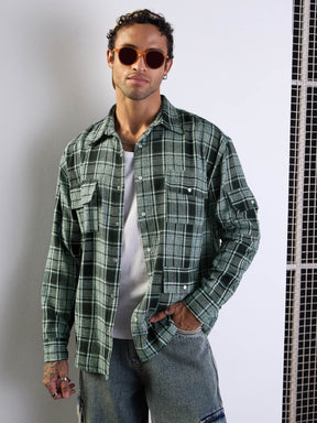 Green Check Utility Pocket Oversize Shirt-MASCLN SASSAFRAS