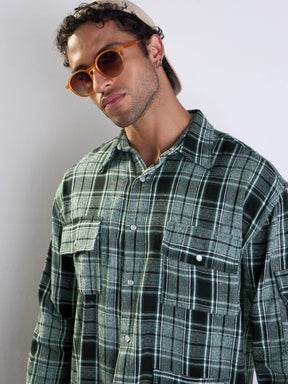 Green Check Utility Pocket Oversize Shirt-MASCLN SASSAFRAS