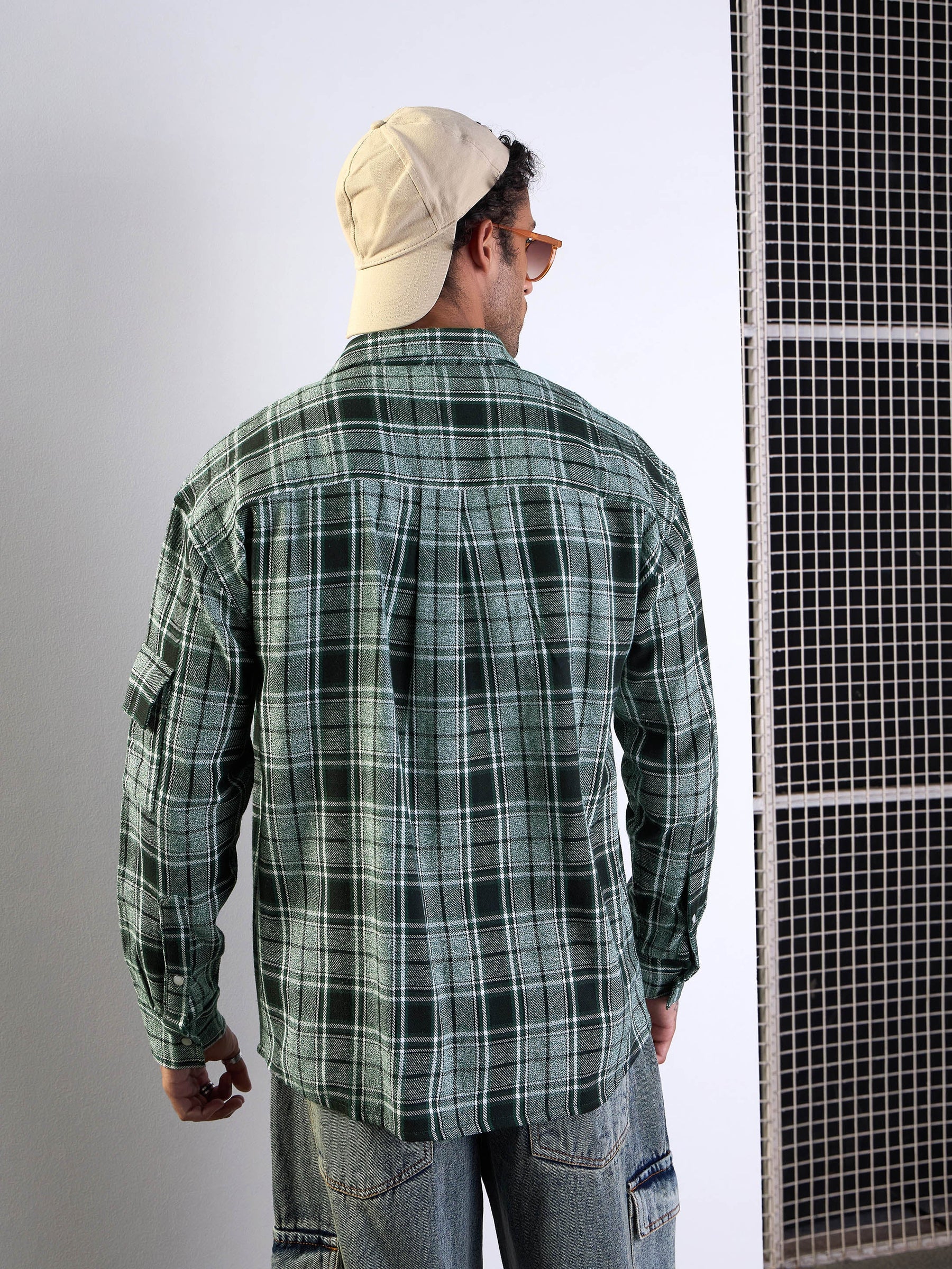 Green Check Utility Pocket Oversize Shirt-MASCLN SASSAFRAS