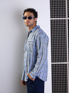 Blue & White Check Flap Pocket Oversize Shirt-MASCLN SASSAFRAS