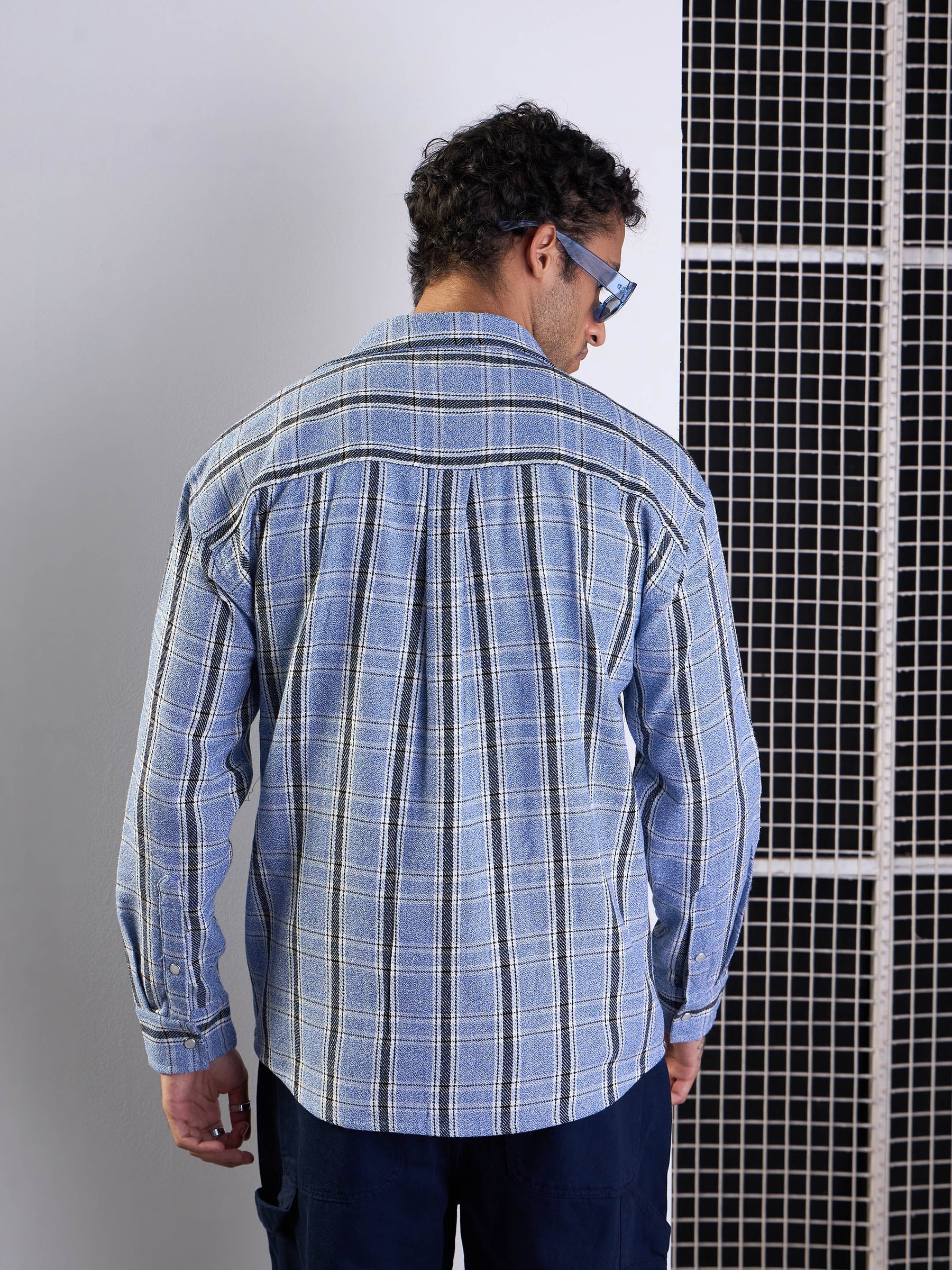 Blue & White Check Flap Pocket Oversize Shirt-MASCLN SASSAFRAS