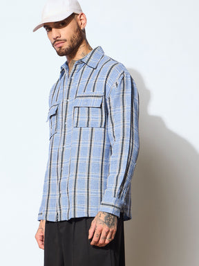 Blue & White Check Flap Pocket Oversize Shirt-MASCLN SASSAFRAS