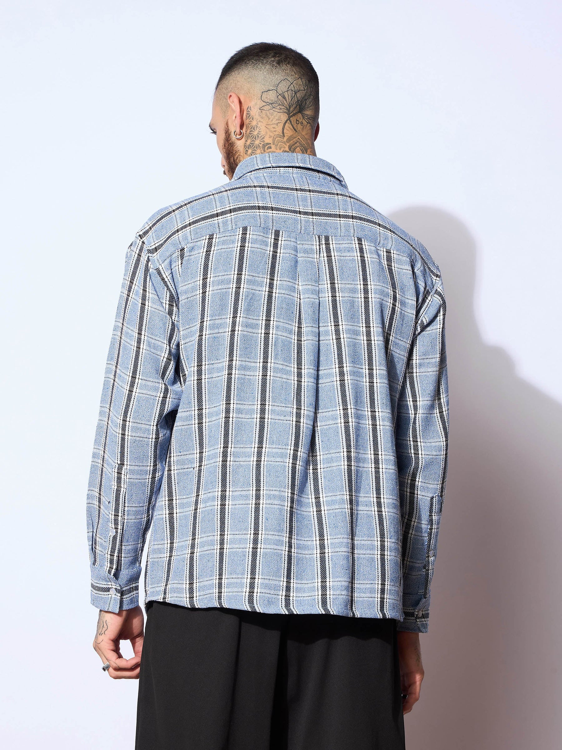 Blue & White Check Flap Pocket Oversize Shirt-MASCLN SASSAFRAS