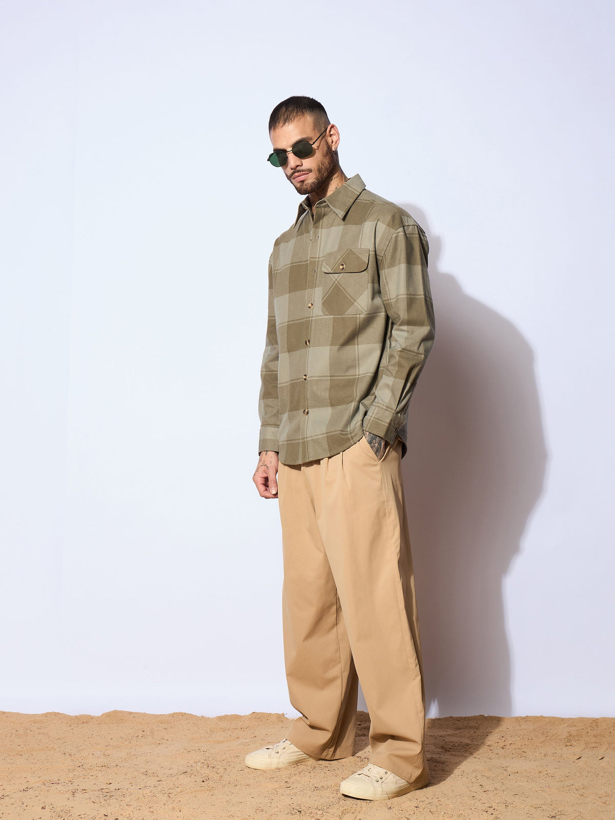 Olive Check Oversize Shirt-MASCLN SASSAFRAS