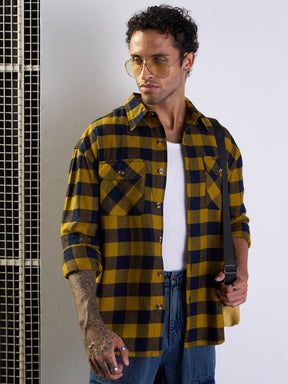 Mustard & Navy Check Flap Pocket Oversize Shirt-MASCLN SASSAFRAS