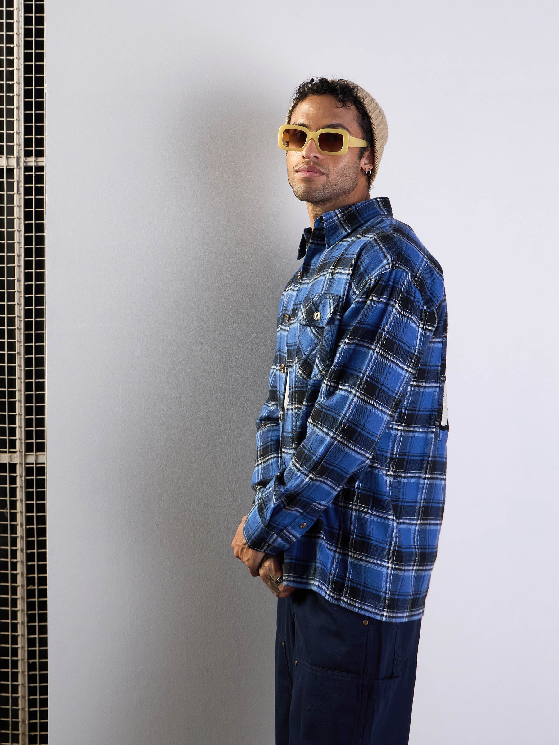 Blue & Black Check Oversize Shirt-MASCLN SASSAFRAS