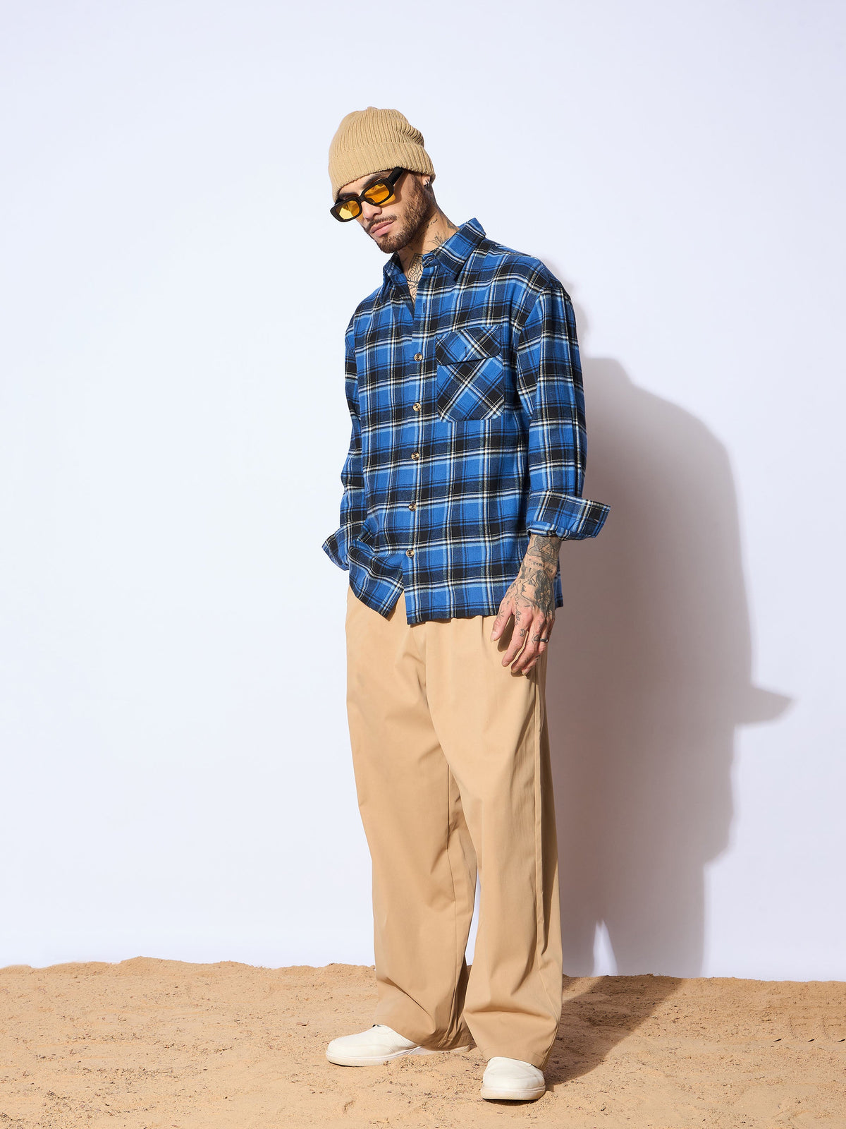 Blue & Black Check Oversize Shirt-MASCLN SASSAFRAS