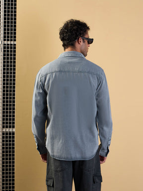 Light Grey Tencel Washed Relax Fit Shirt-MASCLN SASSAFRAS