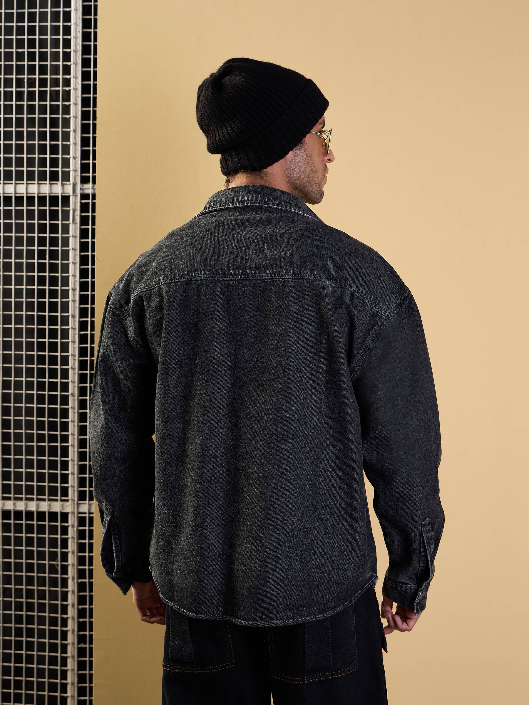 Black Washed Denim Oversize Shacket-MASCLN SASSAFRAS