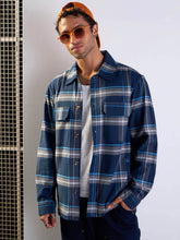 Navy & Grey Check Side Pocket Shacket-MASCLN SASSAFRAS