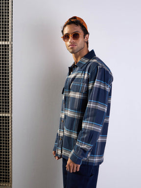 Navy & Grey Check Side Pocket Shacket-MASCLN SASSAFRAS