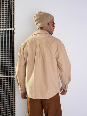 Beige Corduroy Side Pocket Shacket-MASCLN SASSAFRAS