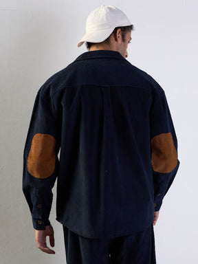 Navy Corduroy Elbow Patch Oversize Shirt-MASCLN SASSAFRAS