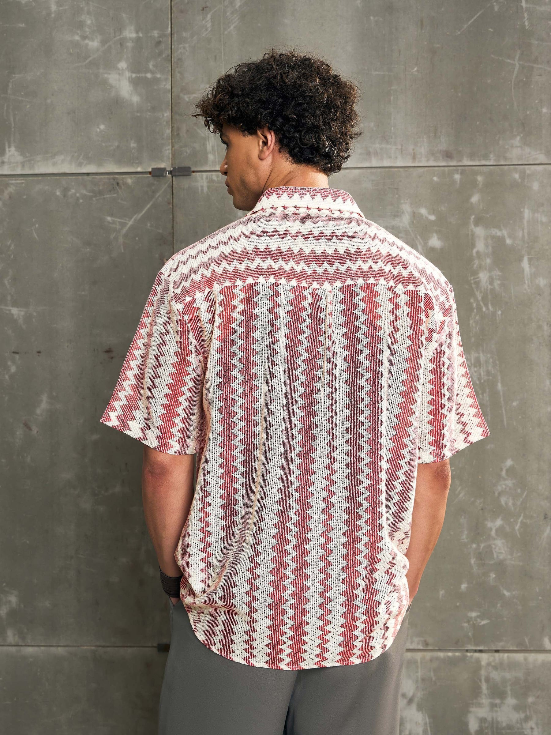 Beige & Red Geometric Printed Relax Fit Shirt-MASCLN SASSAFRAS