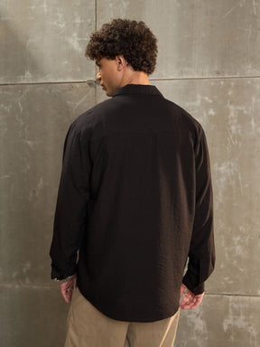 Black Relax Fit Full Sleeve Shirt-MASCLN SASSAFRAS