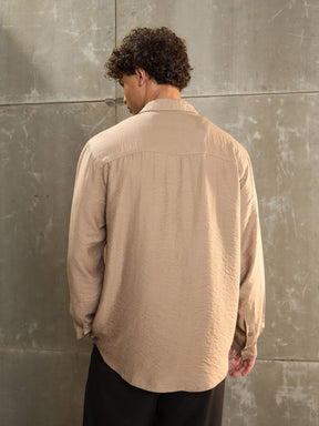 Beige Relax Fit Full Sleeve Shirt-MASCLN SASSAFRAS