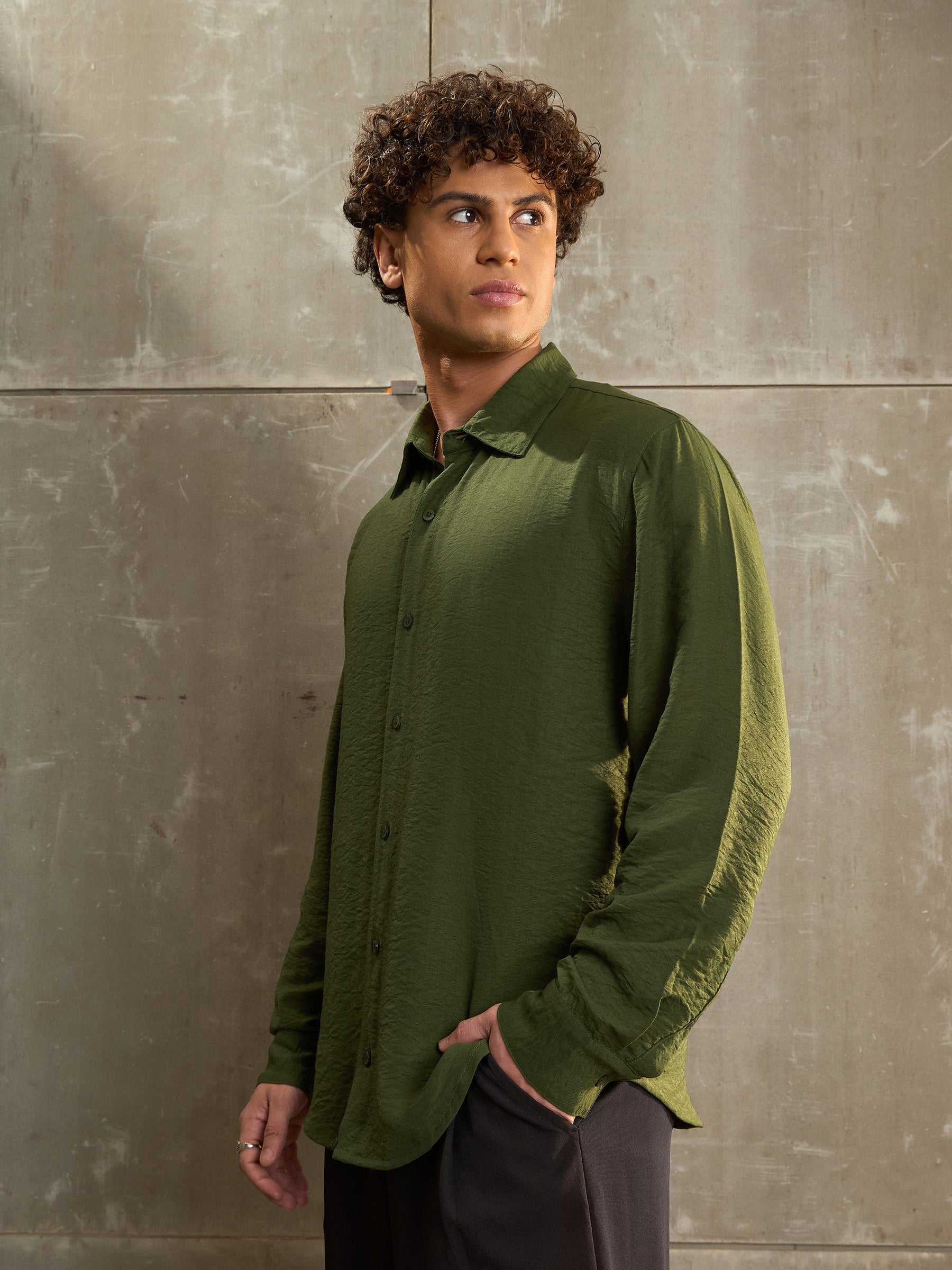 Olive Relax Fit Full Sleeve Shirt-MASCLN SASSAFRAS
