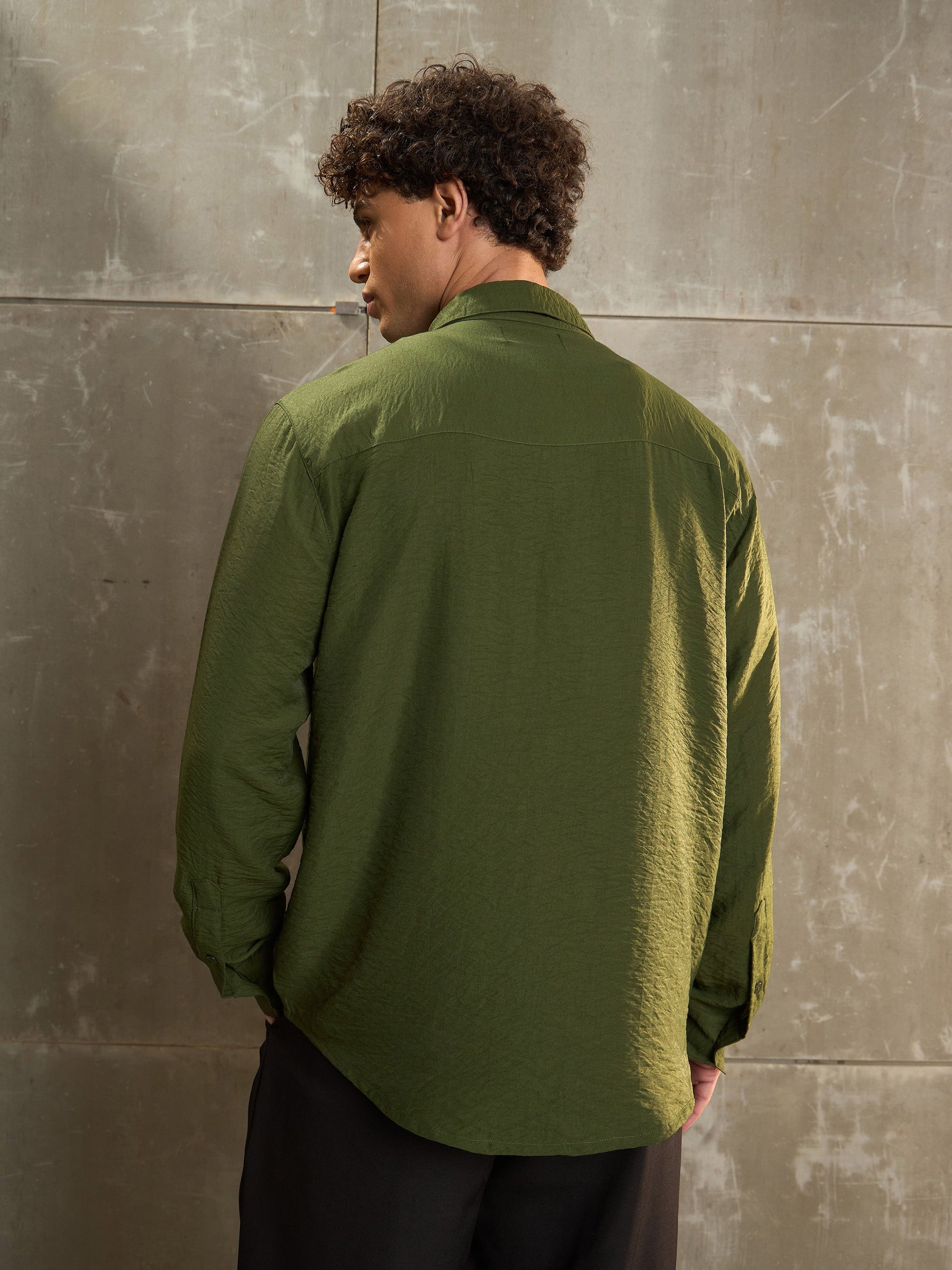 Olive Relax Fit Full Sleeve Shirt-MASCLN SASSAFRAS
