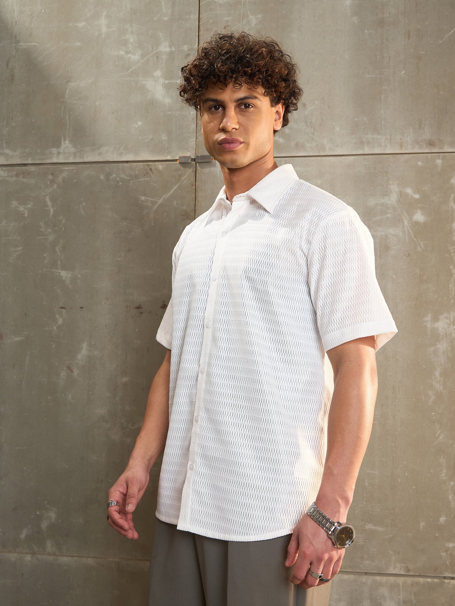 White Relax Fit Short Sleeve Shirt-MASCLN SASSAFRAS