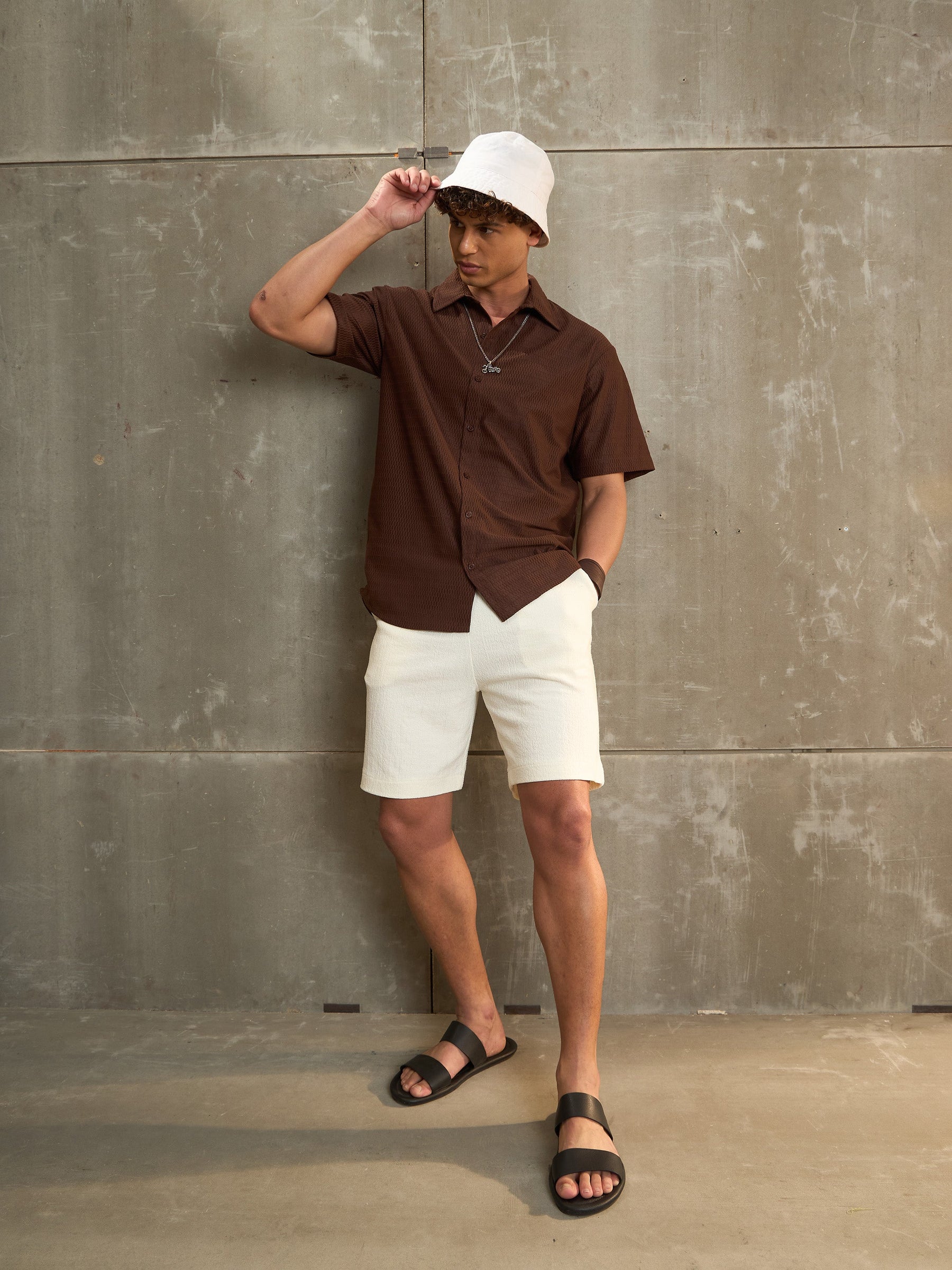 Brown Relax Fit Short Sleeve Shirt-MASCLN SASSAFRAS