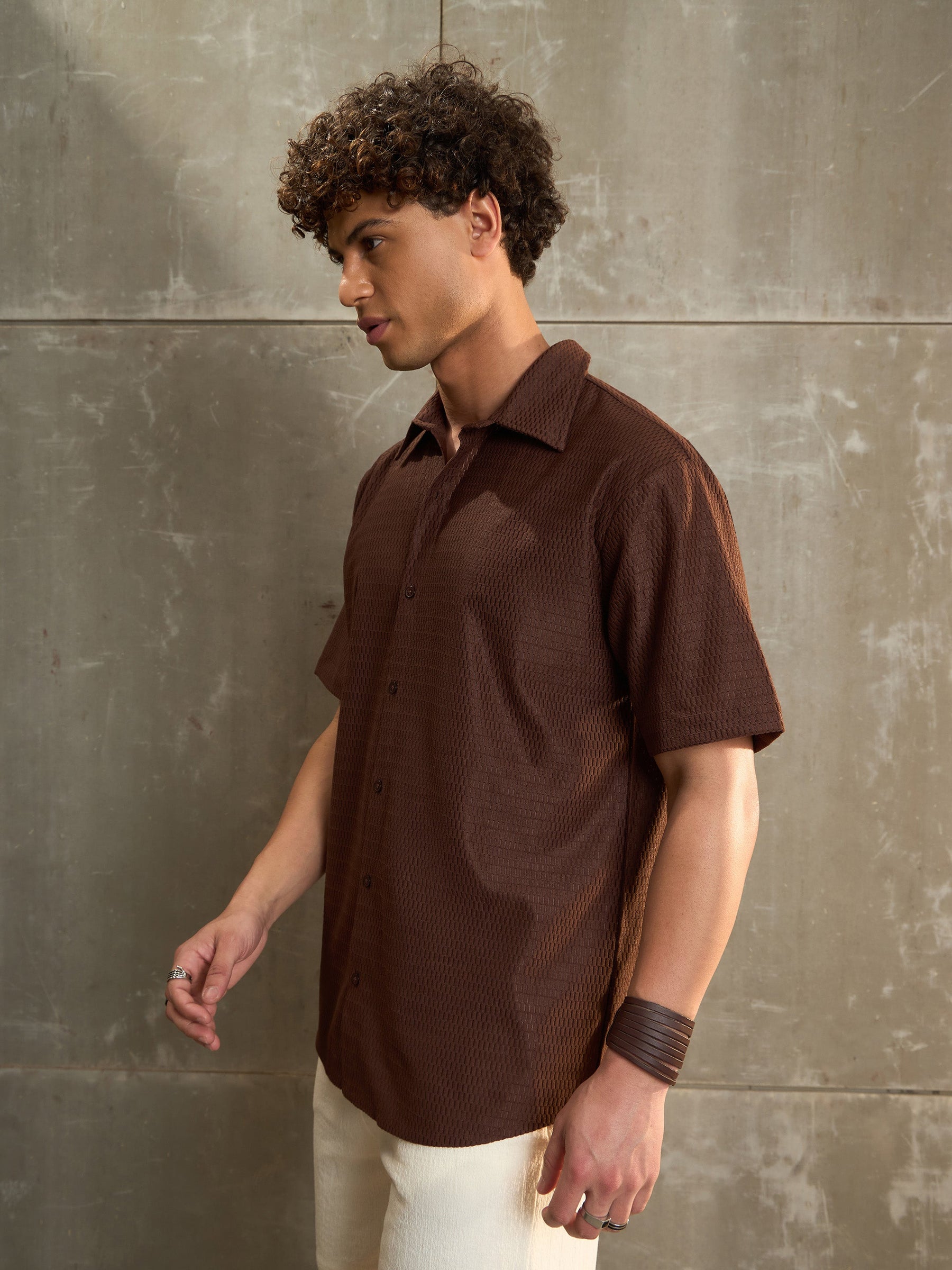 Brown Relax Fit Short Sleeve Shirt-MASCLN SASSAFRAS