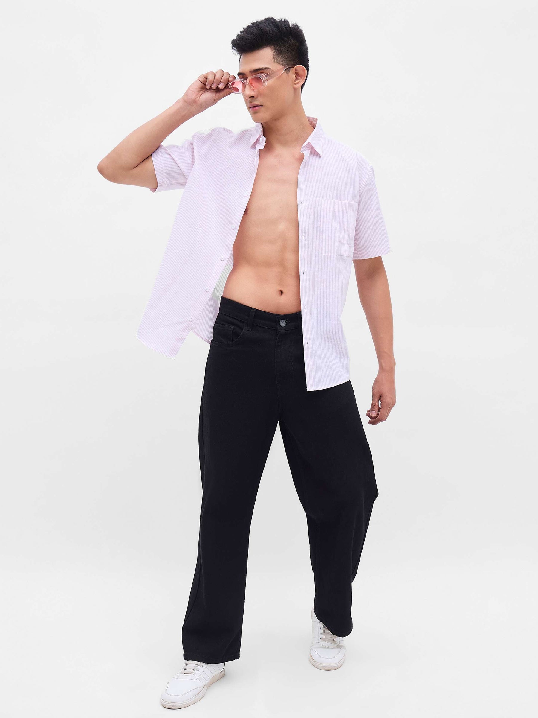 Pink & White Stripes Short Sleeve Shirt-MASCLN SASSAFRAS