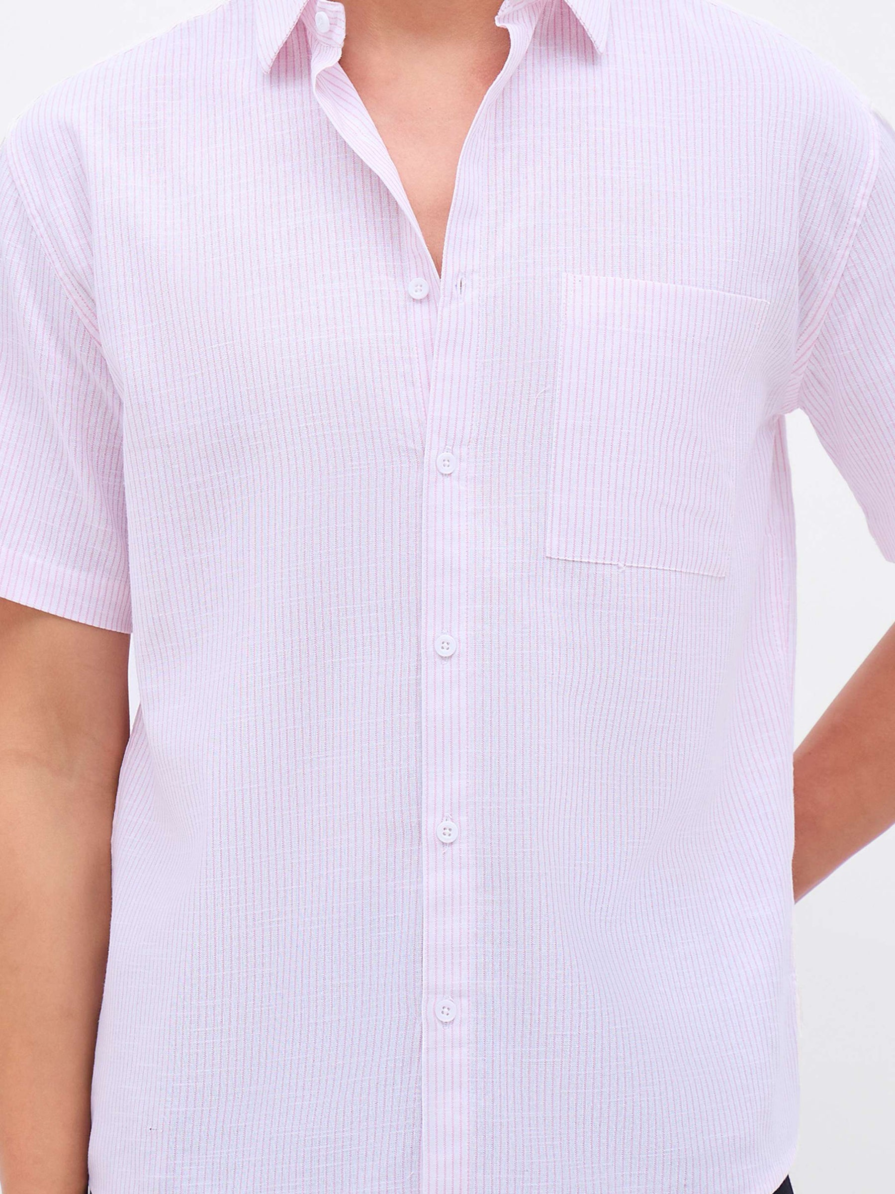 Pink & White Stripes Short Sleeve Shirt-MASCLN SASSAFRAS