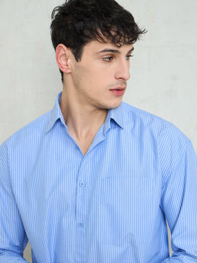 Blue & White Stripes Basic Relax Fit Shirt-MASCLN SASSAFRAS