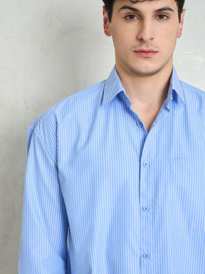 Blue & White Stripes Basic Relax Fit Shirt-MASCLN SASSAFRAS