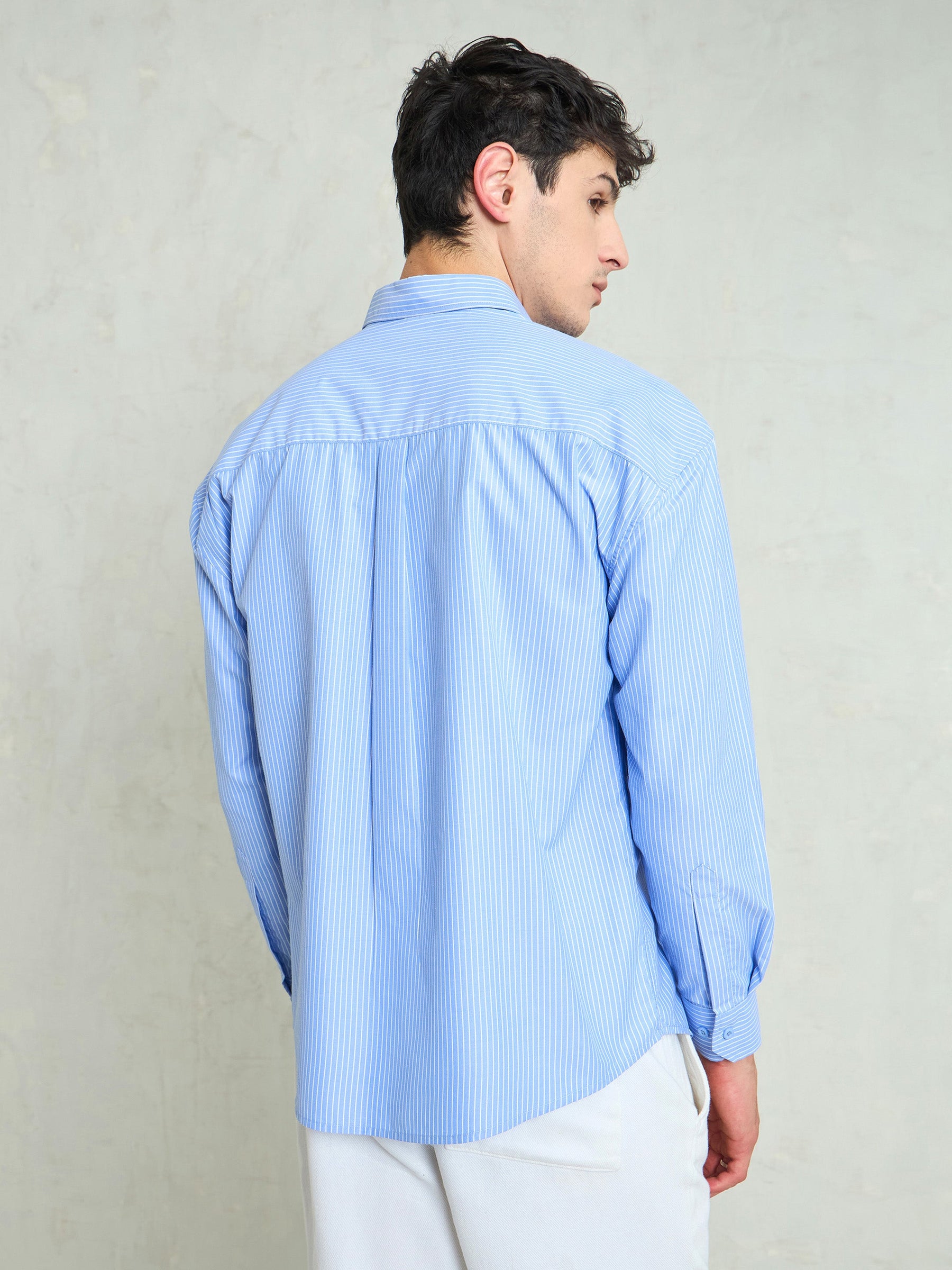 Blue & White Stripes Basic Relax Fit Shirt-MASCLN SASSAFRAS