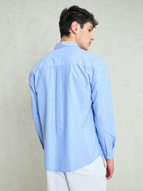 Blue & White Stripes Basic Relax Fit Shirt-MASCLN SASSAFRAS
