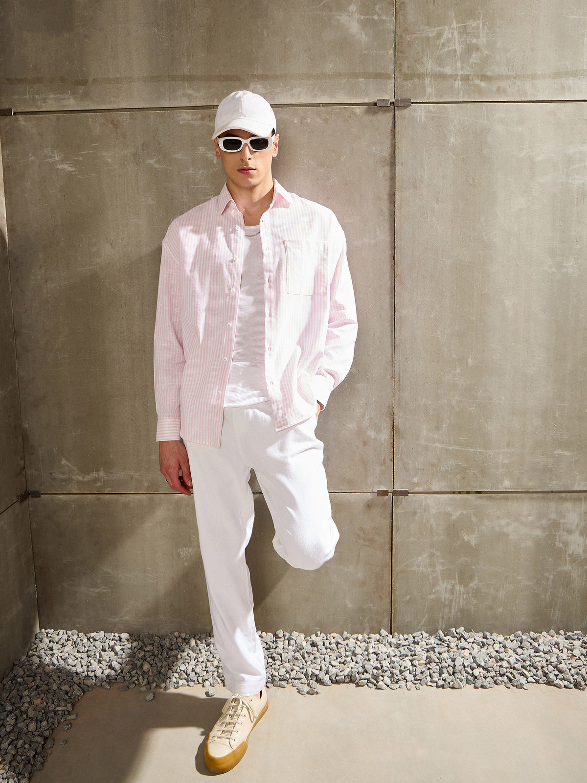White & Pink Stripe Basic Relax Fit Shirt-MASCLN SASSAFRAS