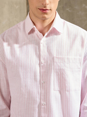 White & Pink Stripe Basic Relax Fit Shirt-MASCLN SASSAFRAS