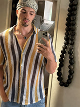 Men Mustard & White Stripes Crochet Shirt