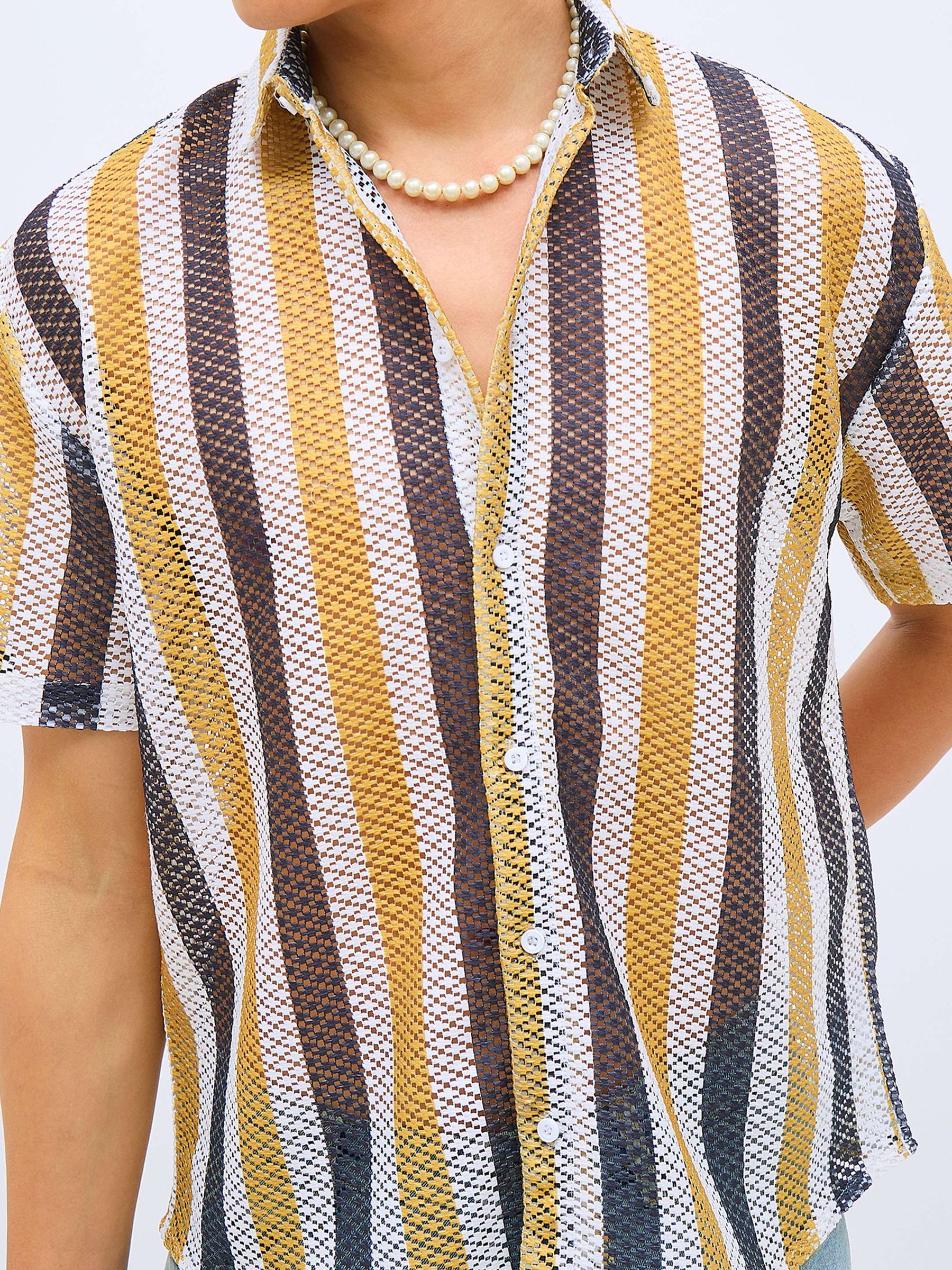 Mustard & White Stripes Crochet Shirt-MASCLN SASSAFRAS