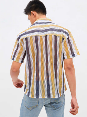 Mustard & White Stripes Crochet Shirt-MASCLN SASSAFRAS