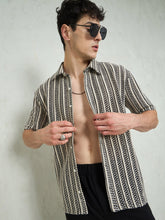 Black & Beige Lace Relax Fit Shirt-MASCLN SASSAFRAS