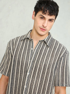 Black & Beige Lace Relax Fit Shirt-MASCLN SASSAFRAS