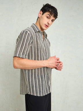 Black & Beige Lace Relax Fit Shirt-MASCLN SASSAFRAS