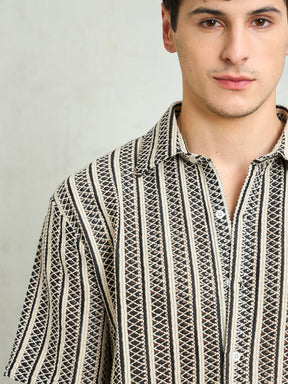 Black & Beige Lace Relax Fit Shirt-MASCLN SASSAFRAS