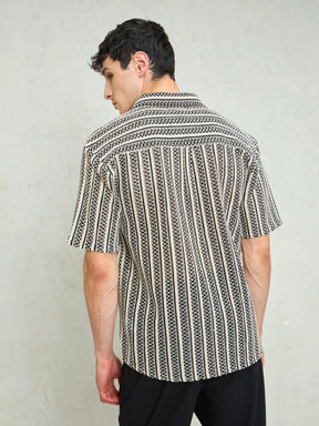 Black & Beige Lace Relax Fit Shirt-MASCLN SASSAFRAS