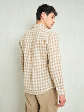 Beige & Brown Cotton Check Relax Fit Shirt-MASCLN SASSAFRAS