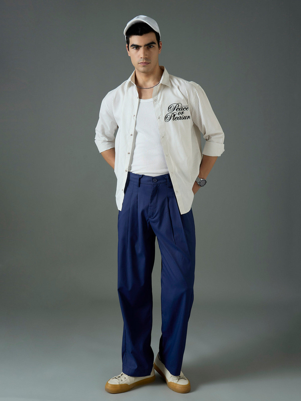 White & Blue PEACE OR PLEASURE Relax Fit Shirt-MASCLN SASSAFRAS