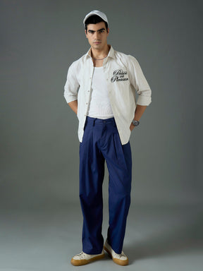 White & Blue PEACE OR PLEASURE Relax Fit Shirt-MASCLN SASSAFRAS